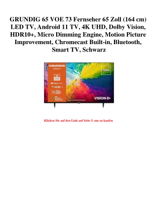 5284 GRUNDIG 65 VOE 73 Fernseher 65 Zoll  164 cm  LED TV  Android 11 TV  4K UHD  Dolby Vision  HDR10   M