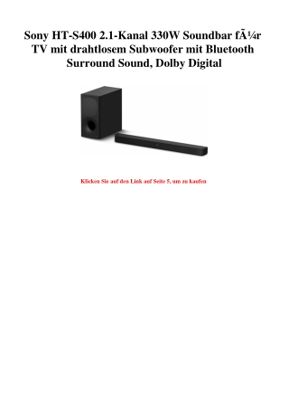 2275 Sony HT-S400 2.1-Kanal 330W Soundbar fÃƒÂ¼r TV mit drahtlosem Subwoofer mit Bluetooth Surround Soun