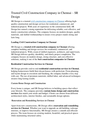 Trusted Civil Construction Company in Chennai