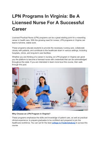 What Makes LPN Programs in Virginia the Right Choice for Aspiring Nurses?