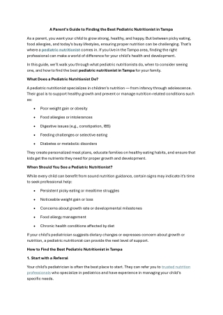 A Parent’s Guide to Finding the Best Pediatric Nutritionist in Tampa