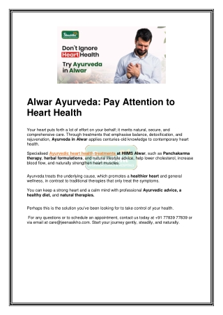 Alwar Ayurveda Pay Attention to Heart Health