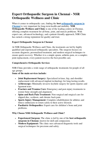 Expert Orthopaedic Surgeon in Chennai