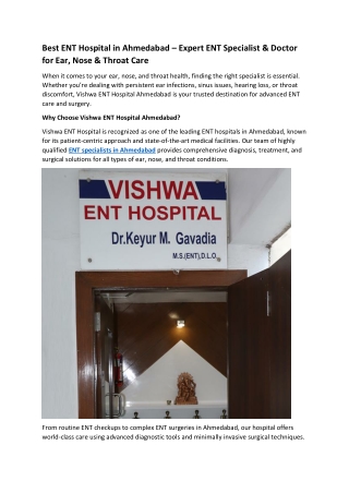 Best ENT Hospital in Ahmedabad – Expert ENT Specialist & Doctor for Ear, Nose & Throat Care