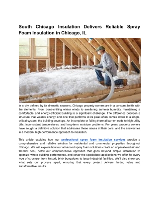 South Chicago Insulation Delivers Reliable Spray Foam Insulation in Chicago, IL