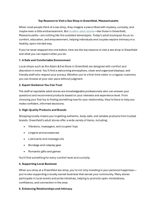 Top Reasons to Visit a Sex Shop in Greenfield, Massachusetts