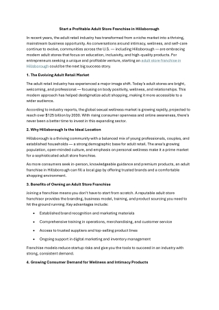 Start a Profitable Adult Store Franchise in Hillsborough