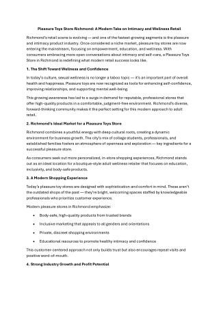 Pleasure Toys Store Richmond- A Modern Take on Intimacy and Wellness Retail