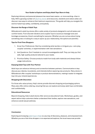 Your Guide to Explore and Enjoy Adult Toys Store in Katy