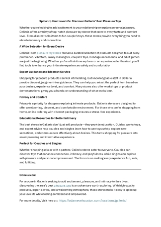 Spice Up Your Love Life- Discover Galleria’ Best Pleasure Toys