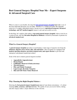  Best General Surgery Hospital in Madurai | Expert Care at Devadoss Hospital