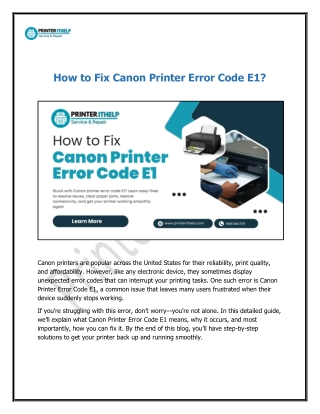 How to Fix Canon Printer Error Code E1