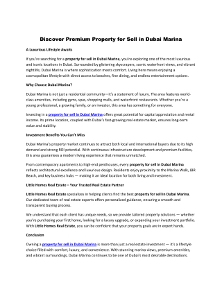 Discover Premium Property for Sell in Dubai Marina