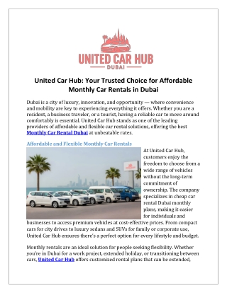 United Car Hub Your Trusted Choice for Affordable Monthly Car Rentals in Dubai