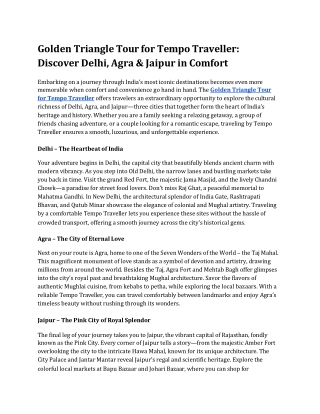 Golden Triangle Tour for Tempo Traveller_ Discover Delhi, Agra & Jaipur in Comfort