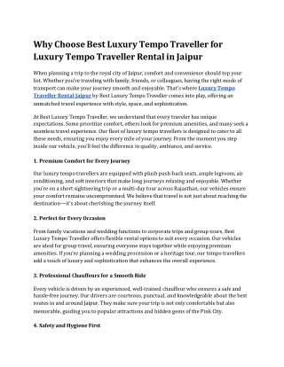 Why Choose Best Luxury Tempo Traveller for Luxury Tempo Traveller Rental in Jaipur