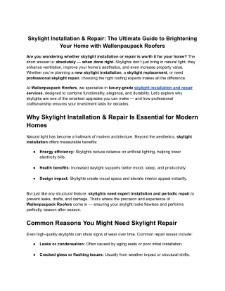 Skylight Installation & Repair