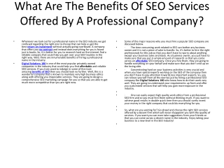 What Are The Benefits Of SEO Services Offered By A Professio