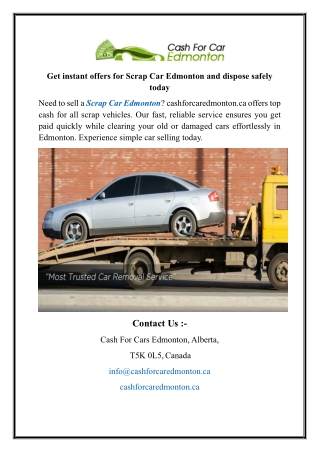 Get instant offers for Scrap Car Edmonton and dispose safely today