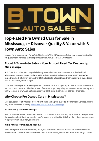 Top-Rated Pre-Owned Cars for Sale in Mississauga – Discover Quality & Value