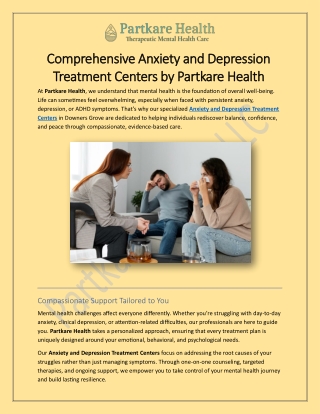 Comprehensive Anxiety and Depression Treatment Centers by Partkare Health