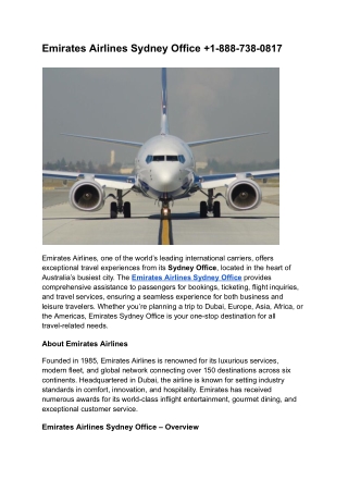 Emirates Airlines Sydney Office  1-888-738-0817