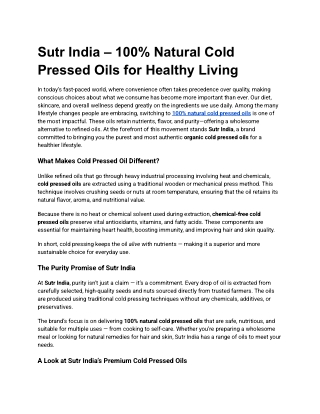 Sutr India – 100% Natural Cold Pressed Oils for Healthy Living