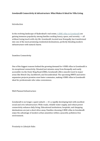 Gowdavalli Connectivity & Infrastructure What Makes It Ideal for Villa Living