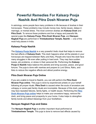 Powerful Remedies For Kalsarp Pooja Nashik And Pitra Dosh Nivaran Puja