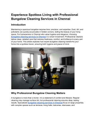 Experience Spotless Living with Professional Bungalow Cleaning Services in Chennai