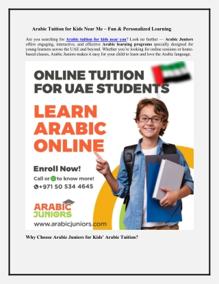 Arabic Tuition for Kids Near Me
