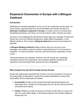Elopement Ceremonies in Europe with a Bilingual Celebrant