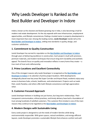 Why Leeds Developer Is Ranked as the Best Builder and Developer in