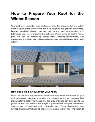 How to Prepare Your Roof for the Winter Season