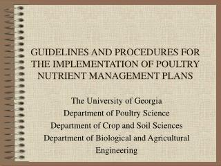 GUIDELINES AND PROCEDURES FOR THE IMPLEMENTATION OF POULTRY NUTRIENT MANAGEMENT PLANS