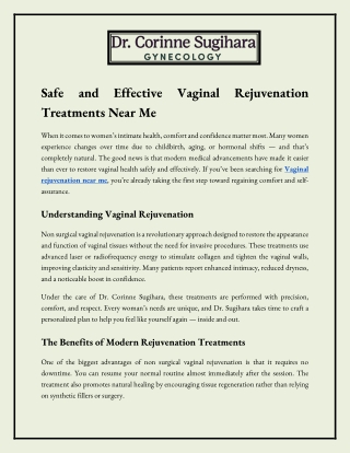 Safe and Effective Vaginal Rejuvenation Treatments near me