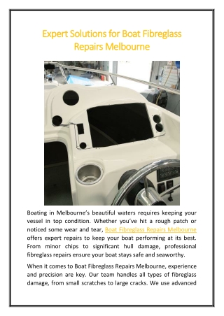 Expert Solutions for Boat Fibreglass Repairs Melbourne
