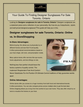 Your Guide To Finding Designer Sunglasses For Sale Toronto, Ontario