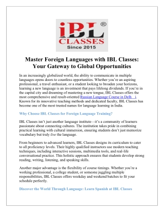 Russian Language Course in Delhi with Experienced Faculty | IBL Classes