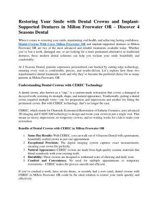 Restoring Your Smile with Dental Crowns and Implant-Supported Dentures in Milton Freewater OR – Discover 4 Seasons Denta