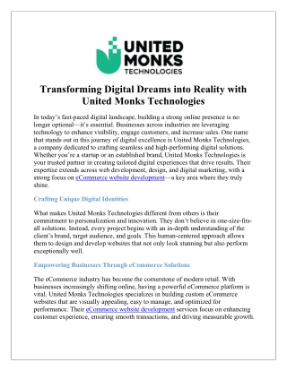 Top Ecommerce Website Development Company – United Monks