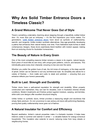 Why Are Solid Timber Entrance Doors a Timeless Classic