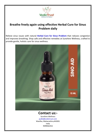 Breathe freely again using effective Herbal Cure for Sinus Problem daily