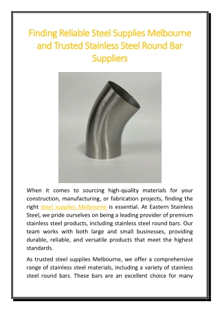 Finding Reliable Steel Supplies Melbourne and Trusted Stainless Steel Round Bar Suppliers