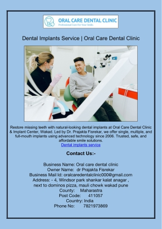 Dental Implants Service | Oral Care Dental Clinic
