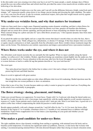 Under-Eye Revival: Botox for Under Eye Wrinkles Explained