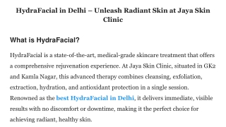 HydraFacial in Delhi – Unleash Radiant Skin at Jaya Skin Clinic