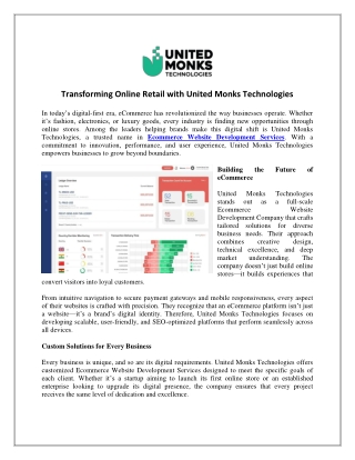 Transforming Online Retail with United Monks Technologies