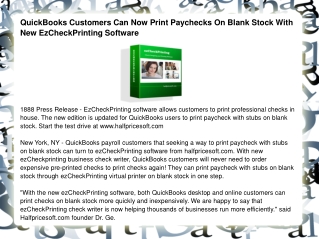 QuickBooks Customers Can Now Print Paychecks On Blank Stock