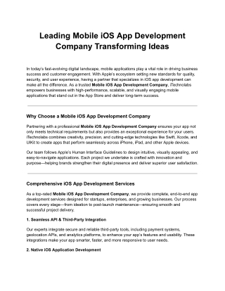 Leading Mobile iOS App Development Company Transforming Ideas